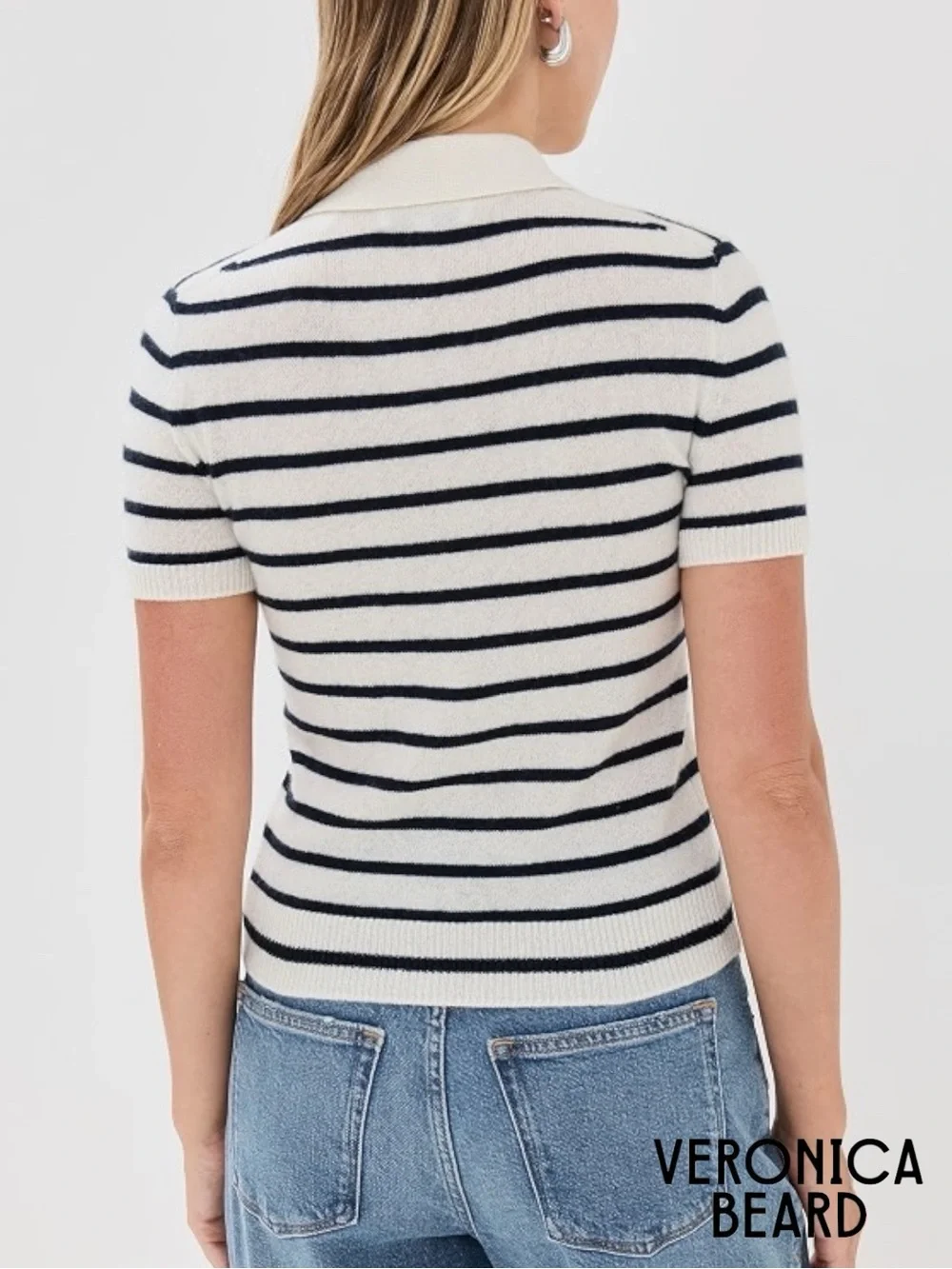 Veronica Beard *NWT* Brandt Stripe Cashmere Polo Short Sleeve Sweater Ivory/Navy